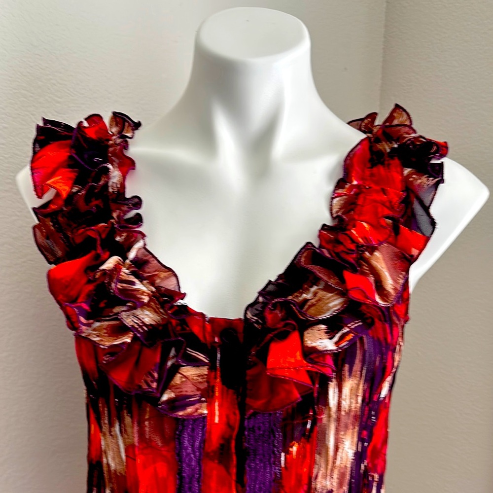 NY Collection Red and Purple Ruffle Blouse